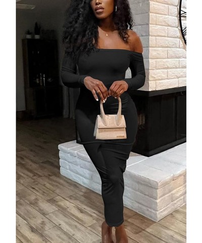 Women's Summer Sexy Off The Shoulder Pullover Long Dress Backless Bodycon Ruched Cocktail Party Maxi Dresses Black $15.84 Dre...