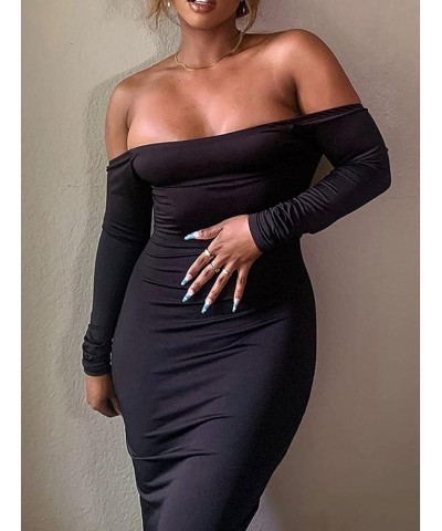 Women's Summer Sexy Off The Shoulder Pullover Long Dress Backless Bodycon Ruched Cocktail Party Maxi Dresses Black $15.84 Dre...