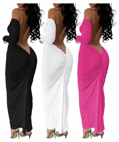 Women's Summer Sexy Off The Shoulder Pullover Long Dress Backless Bodycon Ruched Cocktail Party Maxi Dresses Black $15.84 Dre...