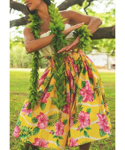 Hawaiian Flower PAU Skirts - with Adjustable Waist for Performances Monstera Green $23.14 Skirts