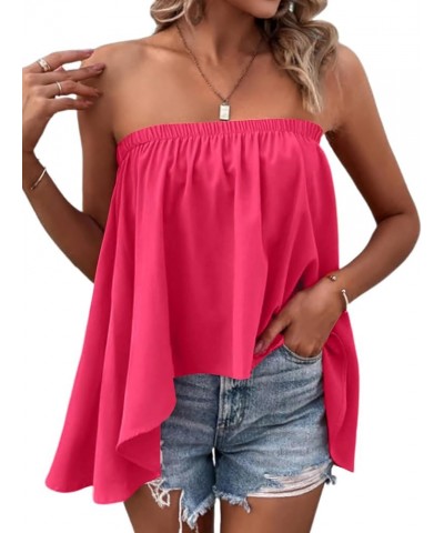 Women's Off the Shoulder Ruched Flowy Irregular Hem Sexy Blouse Tunic Top Rose $13.44 Blouses