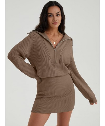 Women's Casual Long Sleeve Bodycon Sweater Dresses Fall Half Zip V Neck Slim Fit Ribbed Knitted Mini Dress Khaki $27.72 Sweaters