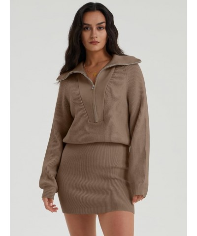 Women's Casual Long Sleeve Bodycon Sweater Dresses Fall Half Zip V Neck Slim Fit Ribbed Knitted Mini Dress Khaki $27.72 Sweaters