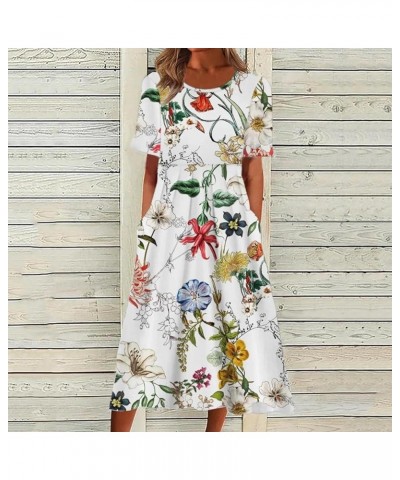 Women Casual Summer Short Ruffles Tiered Sleeve Smocked Maxi Dresses Bohemian Floral V Neck Wedding Guest Dresses F05-white $...