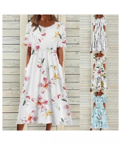 Women Casual Summer Short Ruffles Tiered Sleeve Smocked Maxi Dresses Bohemian Floral V Neck Wedding Guest Dresses F05-white $...