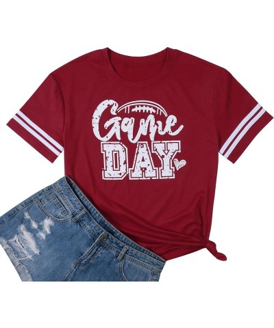 Game Day Football T Shirts Women Cute Football Graphic Tee Tops Funny Sunday Casual Short Sleeve Tee Shirts Red $13.74 T-Shirts