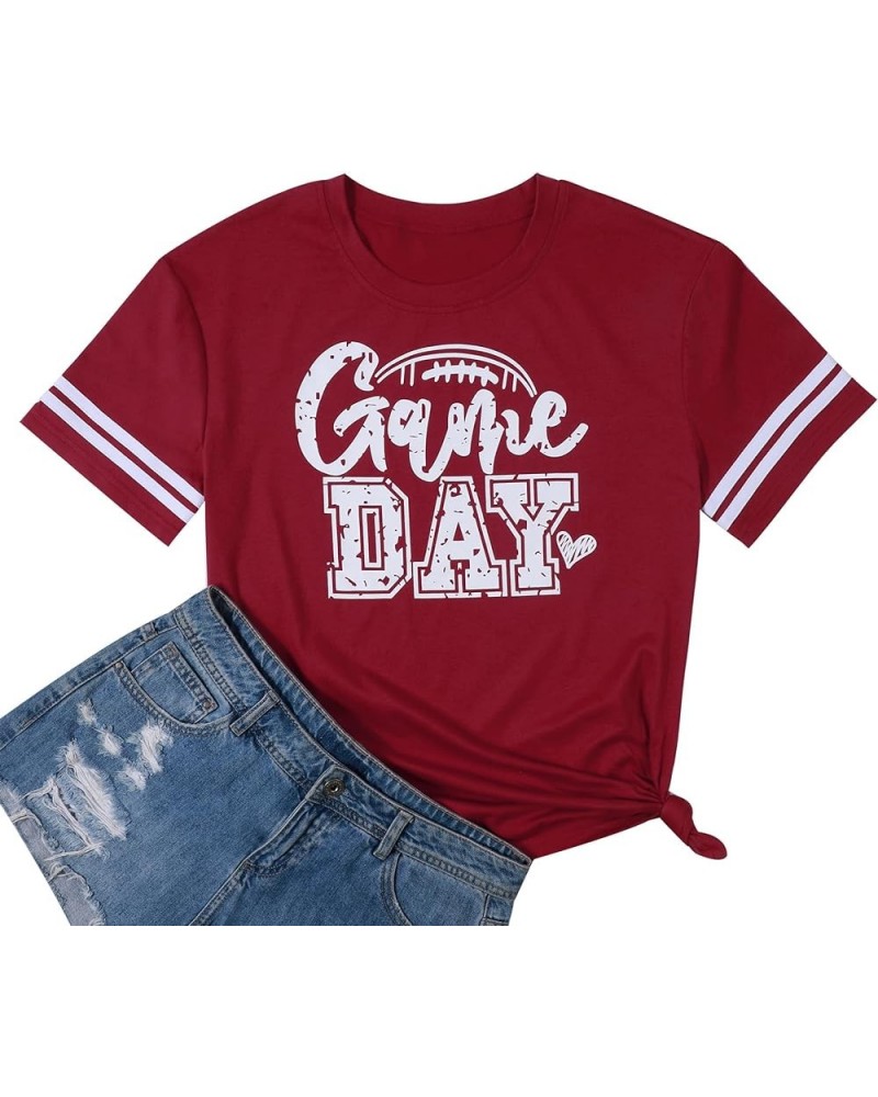 Game Day Football T Shirts Women Cute Football Graphic Tee Tops Funny Sunday Casual Short Sleeve Tee Shirts Red $13.74 T-Shirts