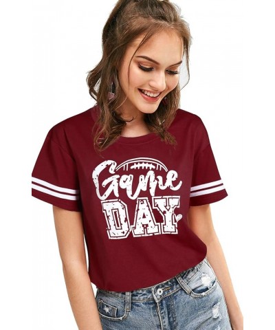 Game Day Football T Shirts Women Cute Football Graphic Tee Tops Funny Sunday Casual Short Sleeve Tee Shirts Red $13.74 T-Shirts