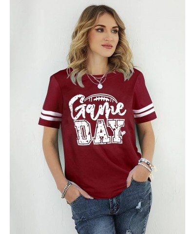 Game Day Football T Shirts Women Cute Football Graphic Tee Tops Funny Sunday Casual Short Sleeve Tee Shirts Red $13.74 T-Shirts