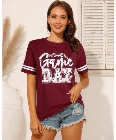 Game Day Football T Shirts Women Cute Football Graphic Tee Tops Funny Sunday Casual Short Sleeve Tee Shirts Red $13.74 T-Shirts