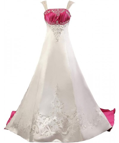 Women's Detachable Straps Embroidery Satin Wedding Dress Bride Gown White & Rose Red $80.36 Dresses