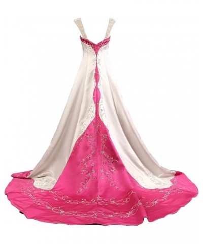 Women's Detachable Straps Embroidery Satin Wedding Dress Bride Gown White & Rose Red $80.36 Dresses