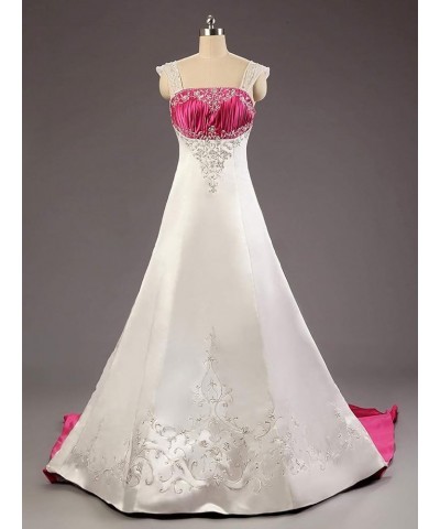 Women's Detachable Straps Embroidery Satin Wedding Dress Bride Gown White & Rose Red $80.36 Dresses