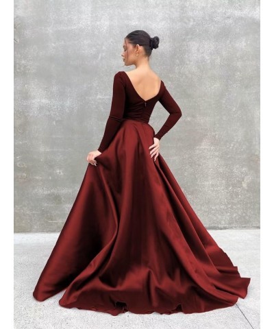 Long Sleeve Velvet Prom Dresses V Neck A-Line Formal Gowns Satin Evening Dress with Pockets White $37.40 Dresses