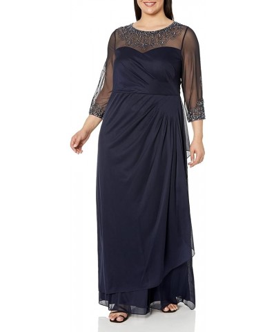 Women's Plus Size Long Sleeve Sweetheart Neckline Dress Dark Navy $71.77 Dresses