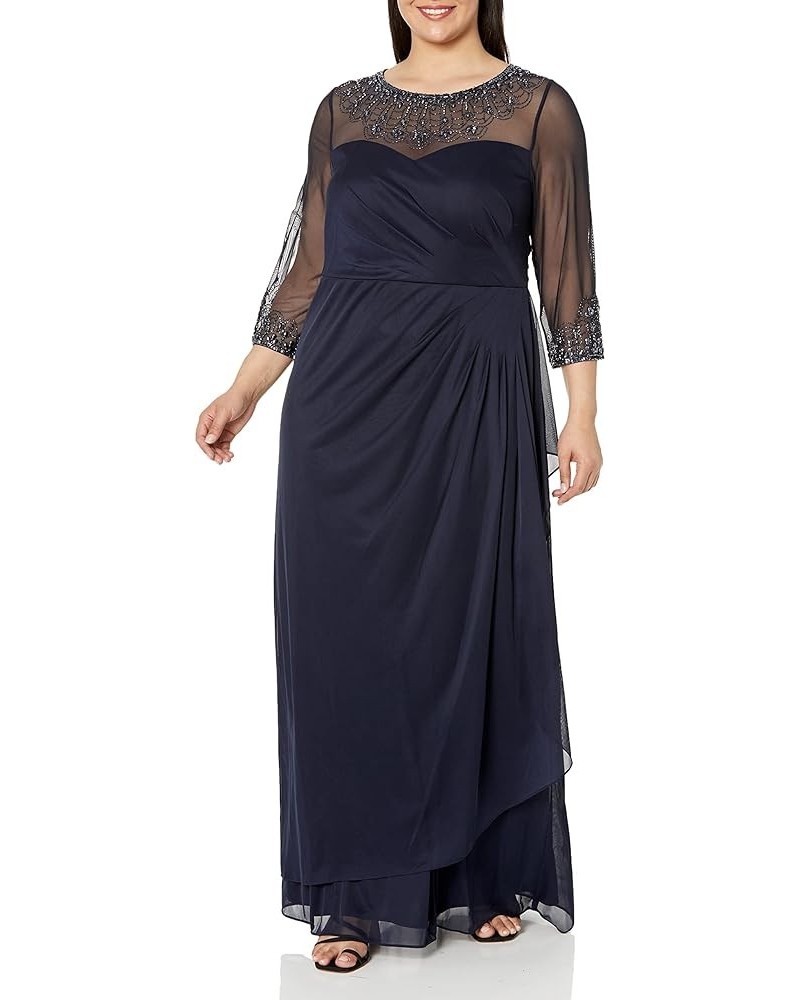 Women's Plus Size Long Sleeve Sweetheart Neckline Dress Dark Navy $71.77 Dresses