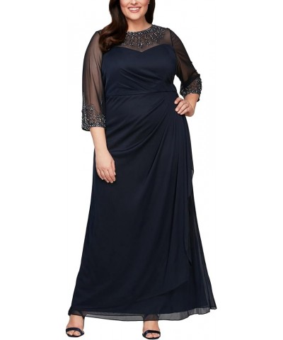 Women's Plus Size Long Sleeve Sweetheart Neckline Dress Dark Navy $71.77 Dresses