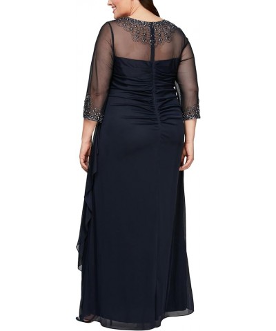 Women's Plus Size Long Sleeve Sweetheart Neckline Dress Dark Navy $71.77 Dresses