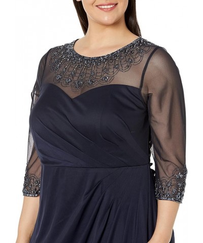 Women's Plus Size Long Sleeve Sweetheart Neckline Dress Dark Navy $71.77 Dresses