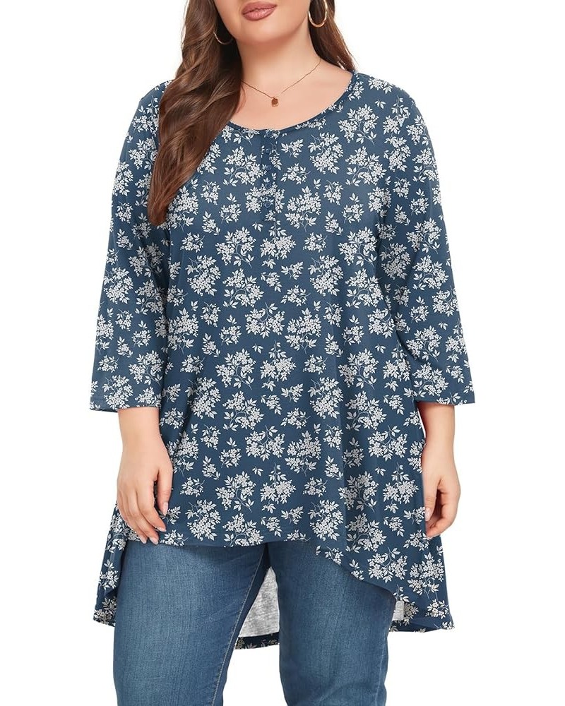 Women's 3/4 Sleeve Plus Size Top Work Business Casual Tunic Shirts Henley Button up Blouses 11floral Leave $8.80 Vests