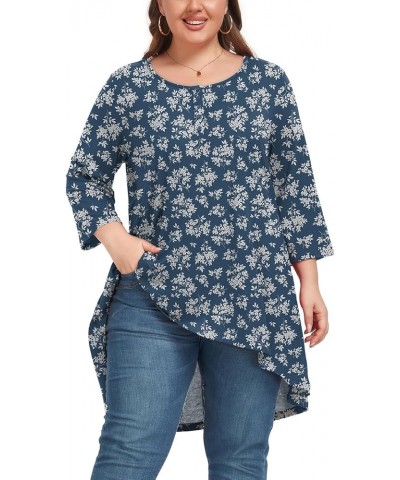 Women's 3/4 Sleeve Plus Size Top Work Business Casual Tunic Shirts Henley Button up Blouses 11floral Leave $8.80 Vests