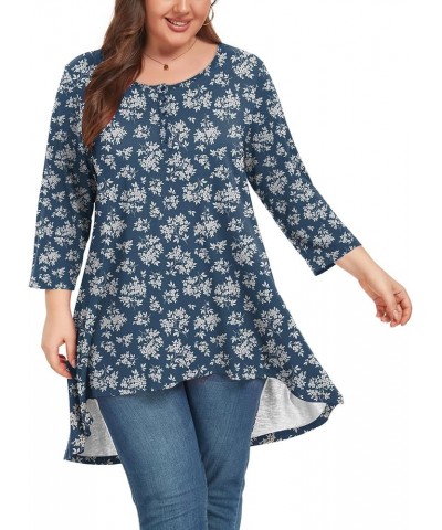 Women's 3/4 Sleeve Plus Size Top Work Business Casual Tunic Shirts Henley Button up Blouses 11floral Leave $8.80 Vests