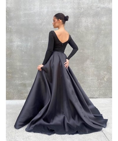 Long Sleeve Velvet Prom Dresses V Neck A-Line Formal Gowns Satin Evening Dress with Pockets White $37.40 Dresses