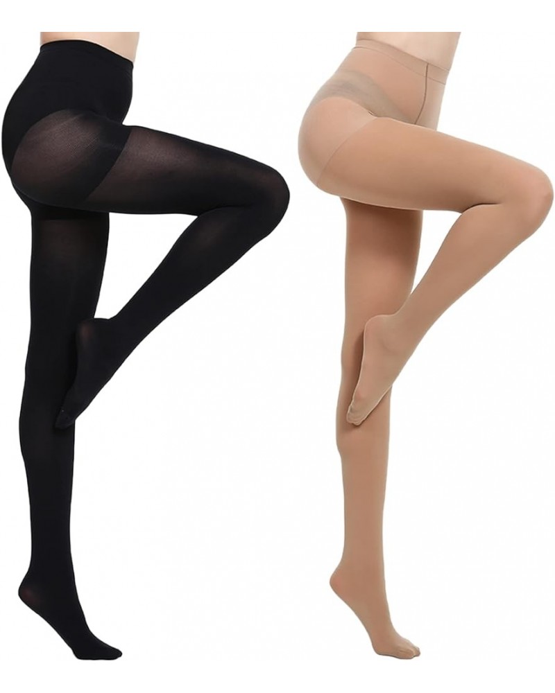 Run Resistant Control Top Panty Hose Opaque Tights 1black+1suntan $14.57 Socks