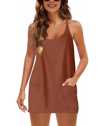 Women Athletic Mini Dresses Built-in Shorts Set Summer Sleeveless Sundress Hot Shot Mini Dress Rust $12.79 Dresses