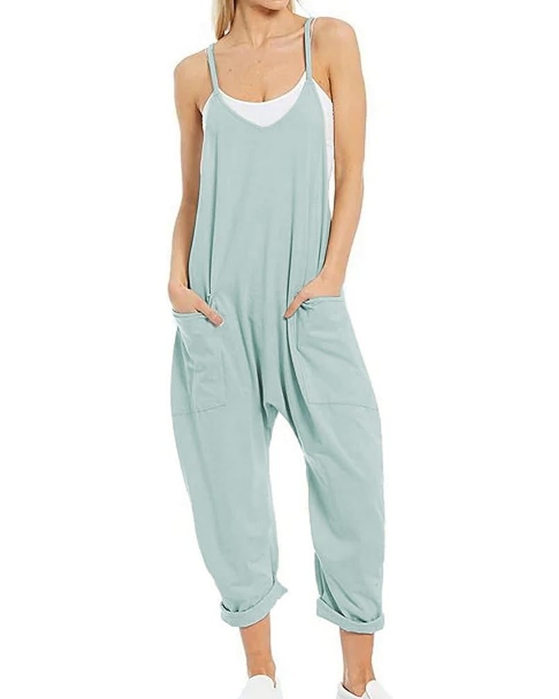 Women's Casual V Neck Sleeveless Jumpsuits Baggy Straps Harem Long Pants Overalls With Pockets Blue Green $11.27 Overalls