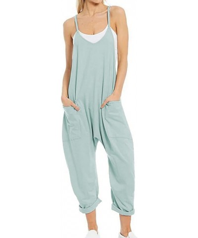 Women's Casual V Neck Sleeveless Jumpsuits Baggy Straps Harem Long Pants Overalls With Pockets Blue Green $11.27 Overalls