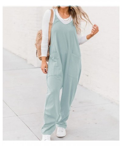 Women's Casual V Neck Sleeveless Jumpsuits Baggy Straps Harem Long Pants Overalls With Pockets Blue Green $11.27 Overalls