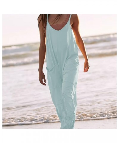 Women's Casual V Neck Sleeveless Jumpsuits Baggy Straps Harem Long Pants Overalls With Pockets Blue Green $11.27 Overalls