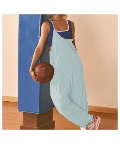 Women's Casual V Neck Sleeveless Jumpsuits Baggy Straps Harem Long Pants Overalls With Pockets Blue Green $11.27 Overalls