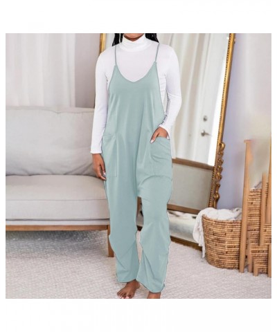 Women's Casual V Neck Sleeveless Jumpsuits Baggy Straps Harem Long Pants Overalls With Pockets Blue Green $11.27 Overalls