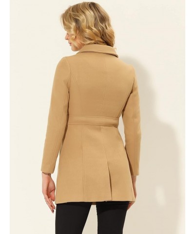 Women's Overcoat Peter Pan Collar Flap Pocket Single Breasted Buttoned Long Coat Khaki $34.65 Coats