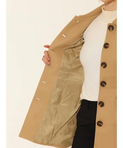 Women's Overcoat Peter Pan Collar Flap Pocket Single Breasted Buttoned Long Coat Khaki $34.65 Coats