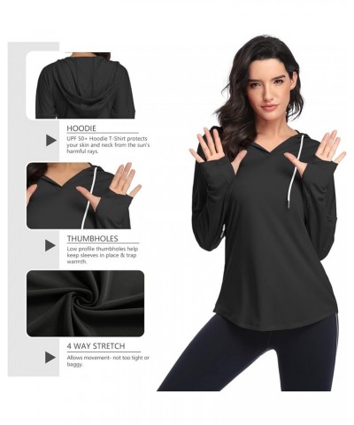 Womens UPF 50+ UV Sun Protection Running Hiking Outdoors Performance Long Sleeve Hoody T-Shirt Thumb Hole-black $19.79 Active...