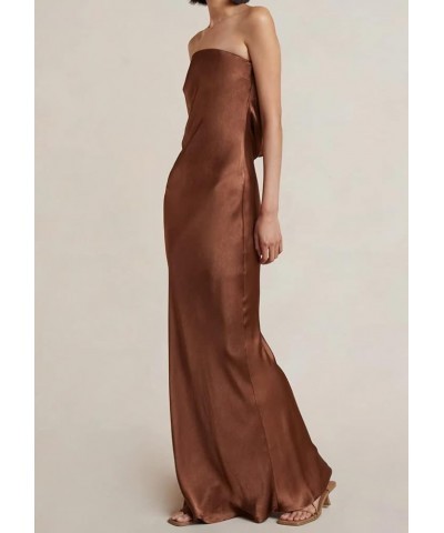 Elegant Satin Silk Slip Maxi Dress for Women Off Shoulder Strapless Tube Top Long Dress Evening Party Formal Dress A-brown $9...