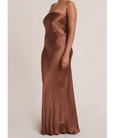 Elegant Satin Silk Slip Maxi Dress for Women Off Shoulder Strapless Tube Top Long Dress Evening Party Formal Dress A-brown $9...