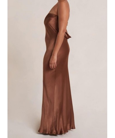 Elegant Satin Silk Slip Maxi Dress for Women Off Shoulder Strapless Tube Top Long Dress Evening Party Formal Dress A-brown $9...