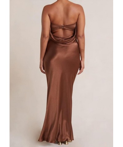 Elegant Satin Silk Slip Maxi Dress for Women Off Shoulder Strapless Tube Top Long Dress Evening Party Formal Dress A-brown $9...