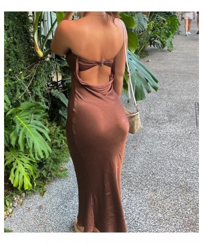 Elegant Satin Silk Slip Maxi Dress for Women Off Shoulder Strapless Tube Top Long Dress Evening Party Formal Dress A-brown $9...