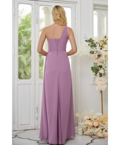 Women's One Shoulder Bridesmaid Dresses with Pockets Long Chiffon Pleated Formal Dresses with Slit Hot Pink $23.10 Dresses