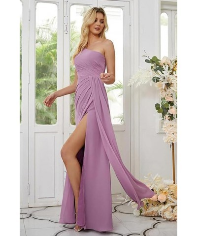 Women's One Shoulder Bridesmaid Dresses with Pockets Long Chiffon Pleated Formal Dresses with Slit Hot Pink $23.10 Dresses