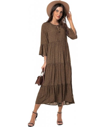 Womens 3/4 Sleeve Casual Bohemian Midi Dress Leopard Coffee $28.04 Dresses