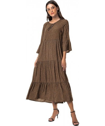 Womens 3/4 Sleeve Casual Bohemian Midi Dress Leopard Coffee $28.04 Dresses