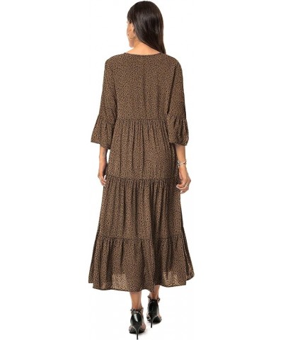 Womens 3/4 Sleeve Casual Bohemian Midi Dress Leopard Coffee $28.04 Dresses