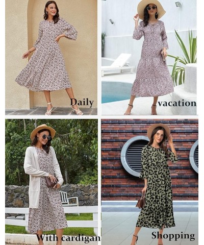 Womens 3/4 Sleeve Casual Bohemian Midi Dress Leopard Coffee $28.04 Dresses