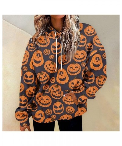 Halloween Shirts For Women Fall Vintage Sweatshirts Long Sleeve Drawstring Hoodies Pullover Winter Halloween Outfits S20-gold...